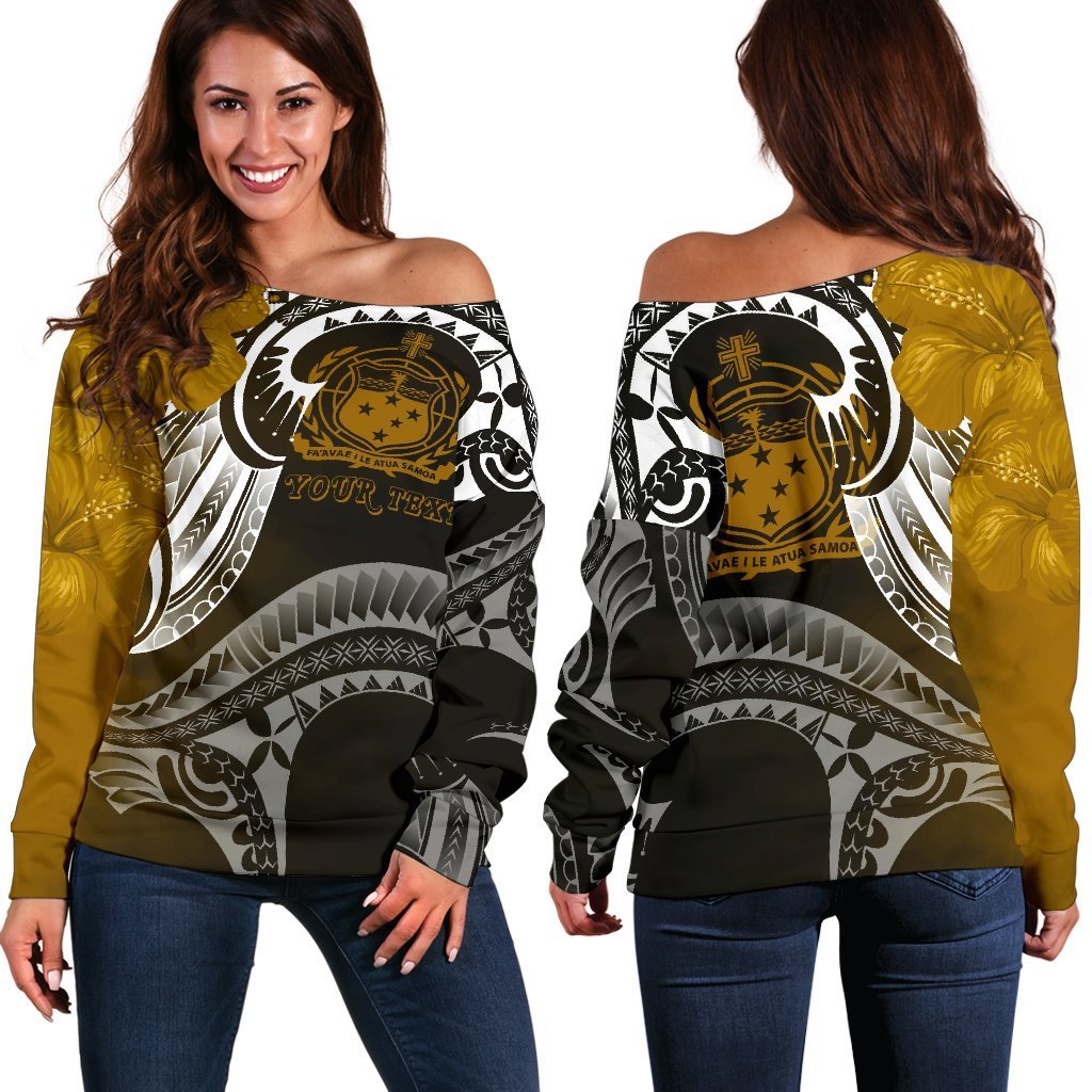 Samoa Custom Personalised Women's Off Shoulder Sweater - Samoa Seal Wave Style (Gold) Gold - Polynesian Pride