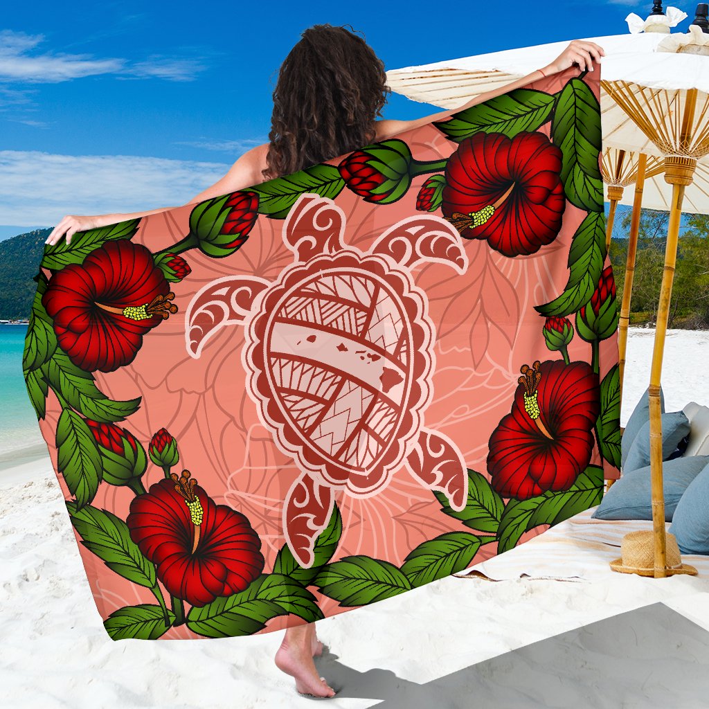 Hawaii Turtle Hibiscus Pink Sarong - Fide Style Sarong One Size Pink - Polynesian Pride