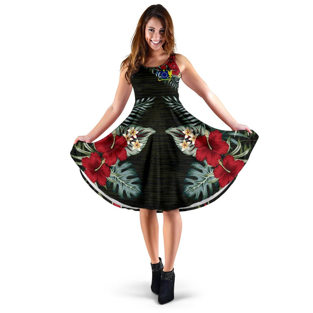 Cook Islands Hibiscus Dress Midi Dress - . Black - Polynesian Pride