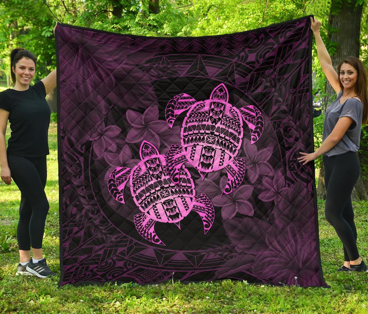 Hawaii Premium Quilt - Turtle Strong Pattern Hibiscus Plumeria Pink AH Pink - Polynesian Pride
