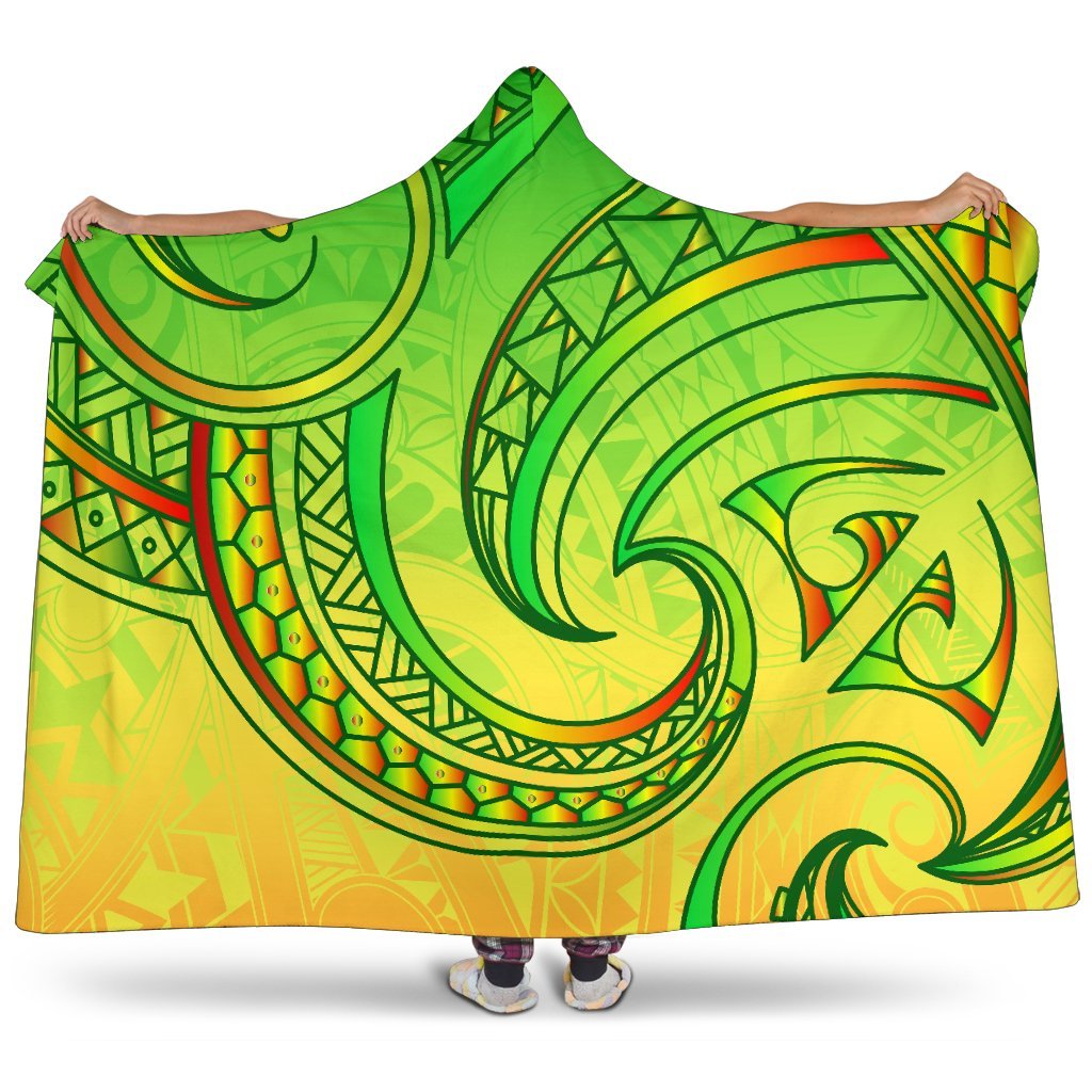 New Zealand Maori Mangopare Hooded Blanket Polynesian - Rasta Hooded Blanket Green - Polynesian Pride