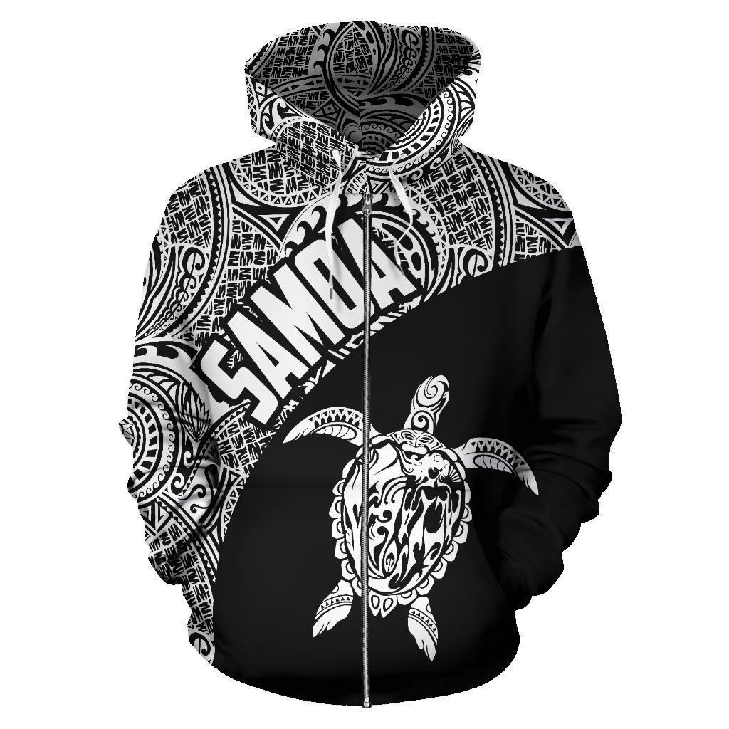 Samoa Zip up Hoodie Samoa Turtle Mermaid Polynesian Tattoo White - Polynesian Pride