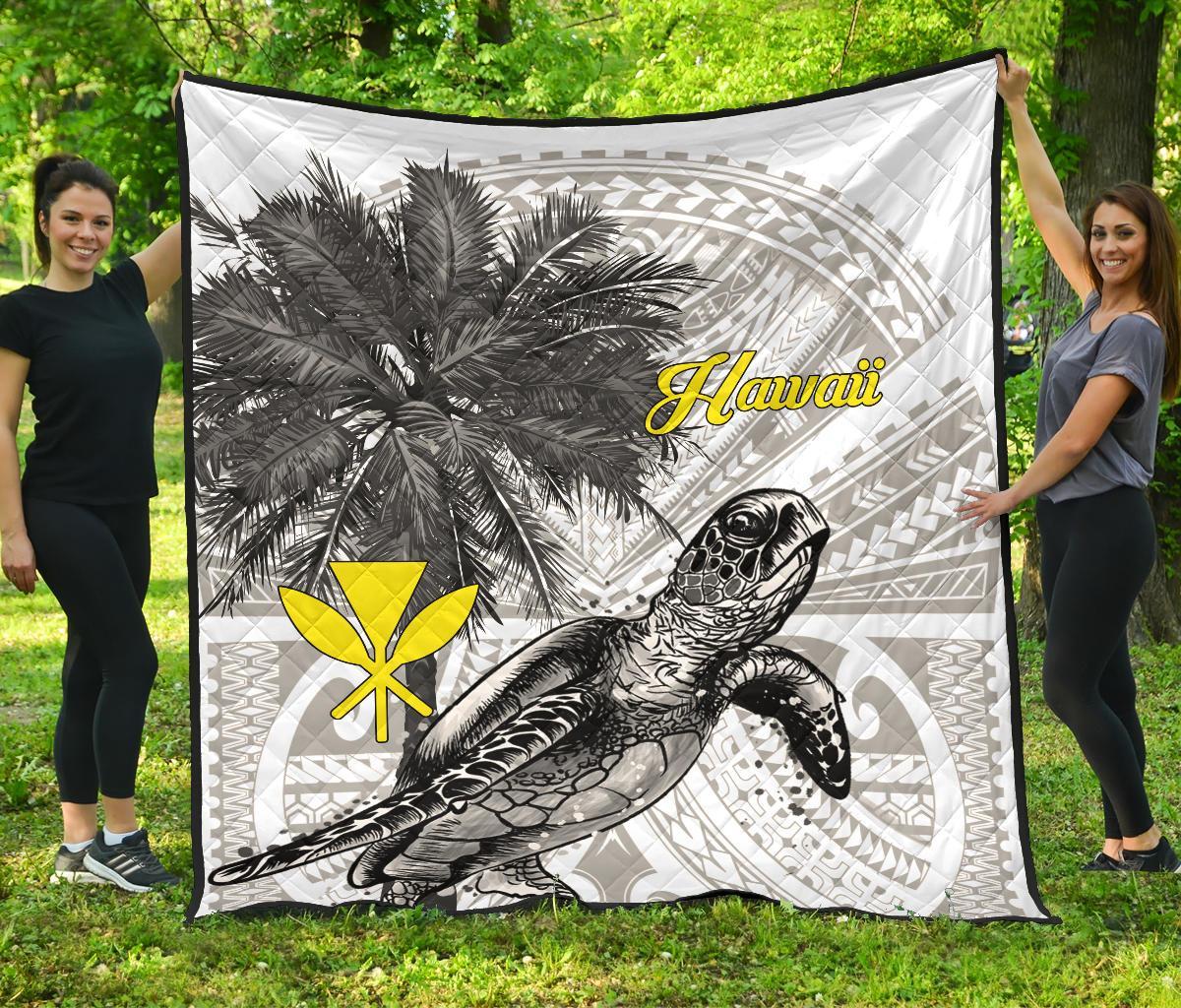 Hawaii Premium Quilt - Turtle Palm Tree White - Polynesian Pride