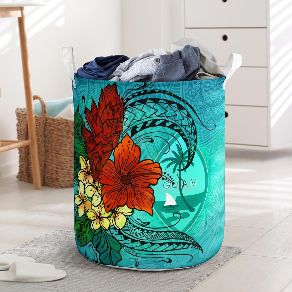 Guam Laundry Basket - Tropical Flowers Style Laundry Basket - Guam One Size Blue - Polynesian Pride