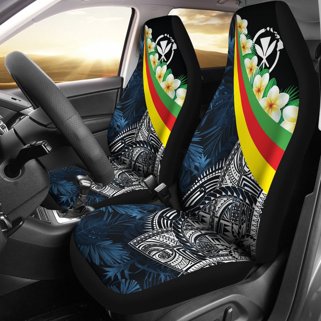 Polynesian Hawaii Car Seat Covers - Kanaka Maoli With Plumeria Style Universal Fit Black - Polynesian Pride