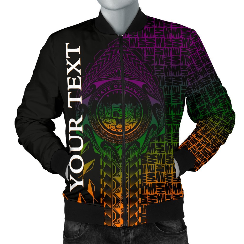 Hawaii Custom Personalised Men's Bomber Jacket - Kanaka Maoli Rocket Style Black - Polynesian Pride