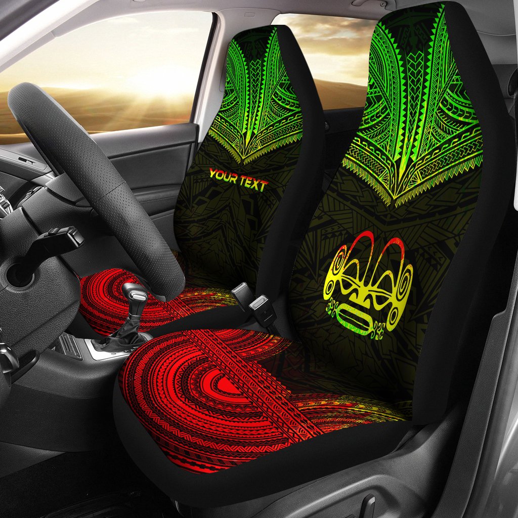 Marquesas Islands Custom Personalised Car Seat Cover - Tiki Face Polynesian Chief Tattoo Reggae Version Universal Fit Reggae - Polynesian Pride