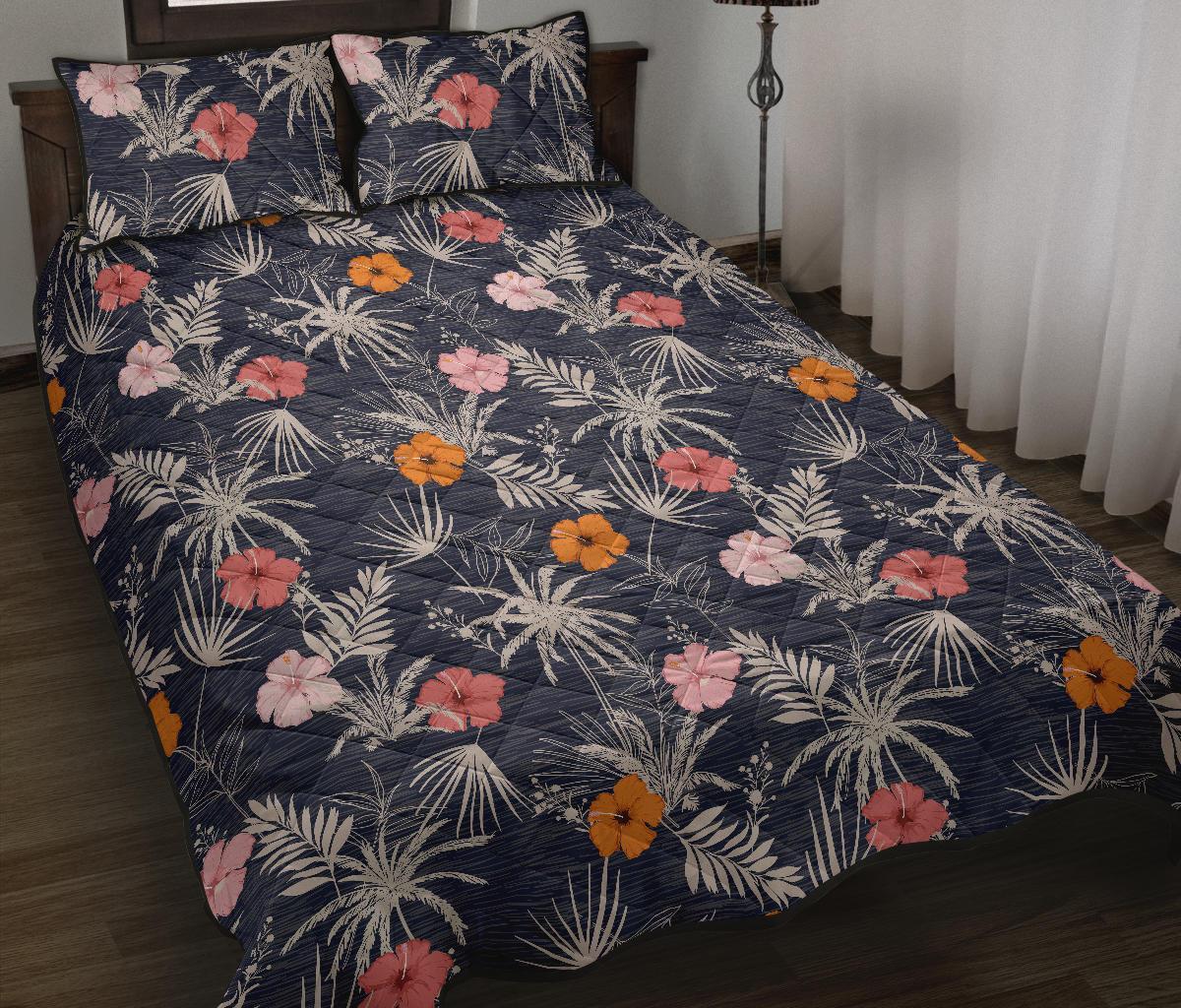 Hawaii Quilt Bed Set Tropical Grey AH Black - Polynesian Pride