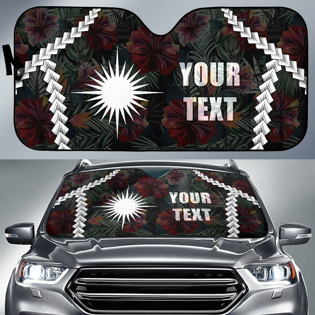 Marshall Islands Custom Personalised Auto Sun Shades - Chain Polynesian Auto Sun Shade Universal Fit BLACK - Polynesian Pride