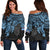 Fiji Polynesian Women's Off Shoulder Sweater - Blue Turtle BLUE - Polynesian Pride