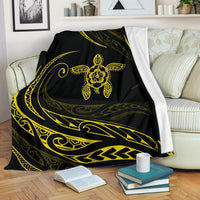 Hawaii Turtle Hibicus Premium Blanket - Frida Style - Yellow - Polynesian Pride