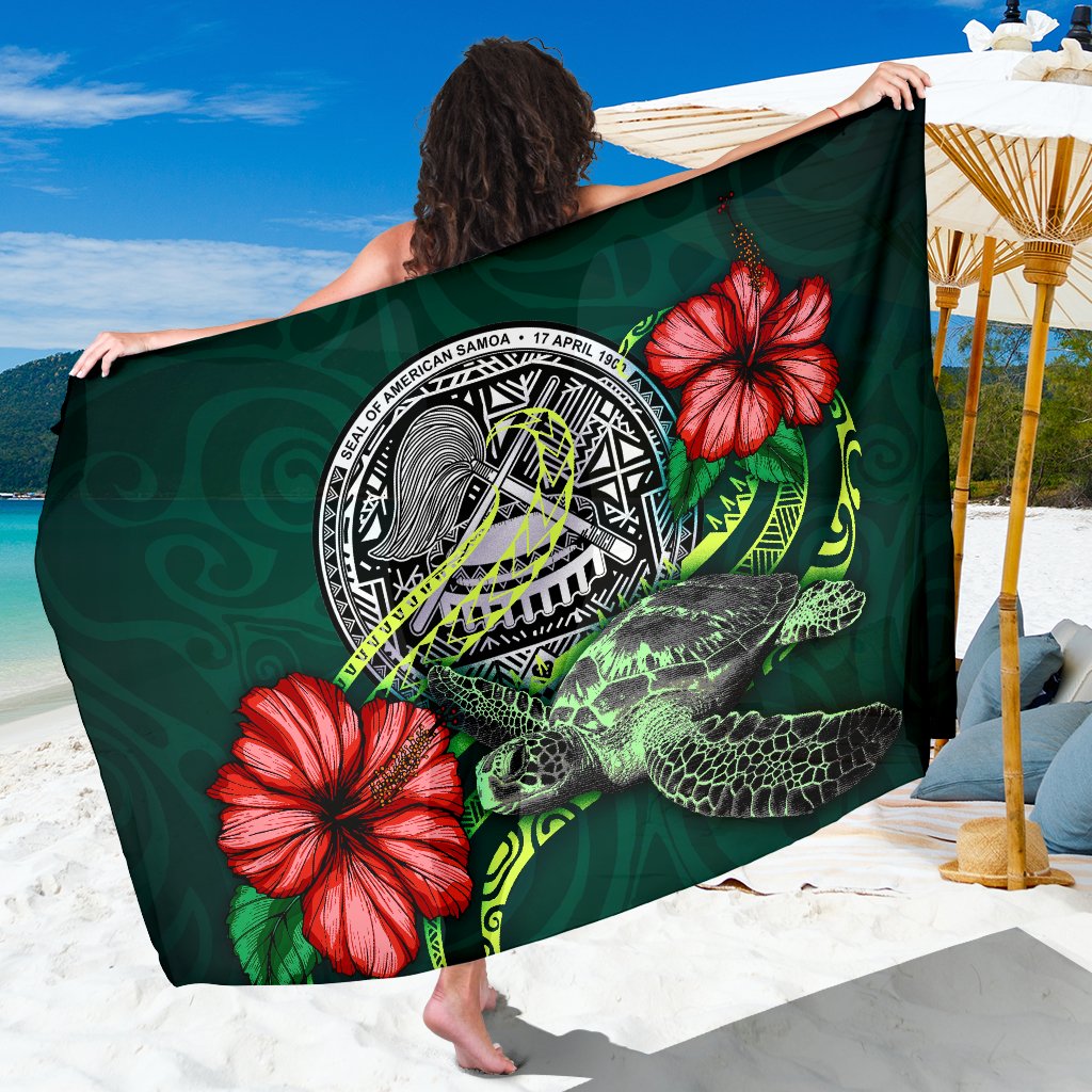 American Samoa Polynesian Sarong - Green Turtle Hibiscus Women One Size Green - Polynesian Pride