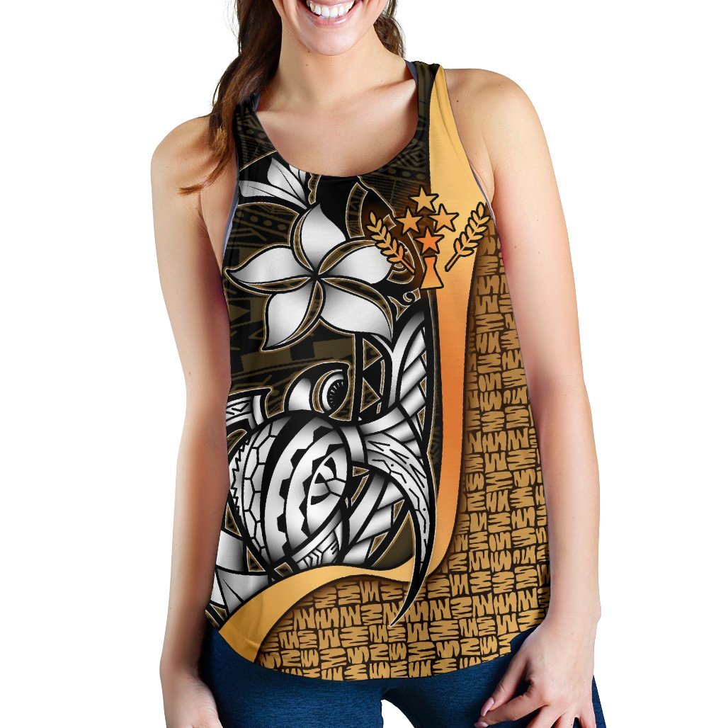 Kosrae Micronesia Women's Racerback Tank Gold - Turtle With Hook - Polynesian Pride