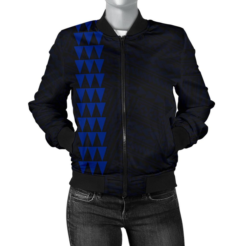 Hawaii Kakau Polynesian Hammerhead Shark Women's Bomber Jacket - Blue Blue - Polynesian Pride