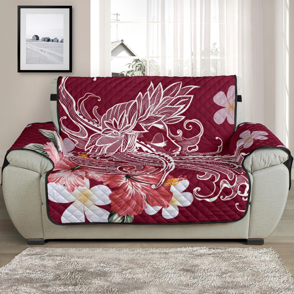 Hawaii Hula Girl Hibiscus Plumeria Sofa Protector - Ruin Style - AH Loveseat 48" Burgundy - Polynesian Pride