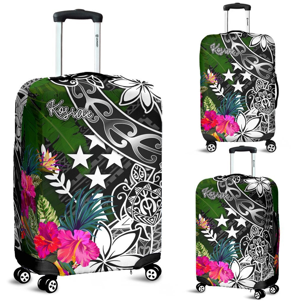 Kosrae Luggage Covers - Turtle Plumeria Banana Leaf Black - Polynesian Pride