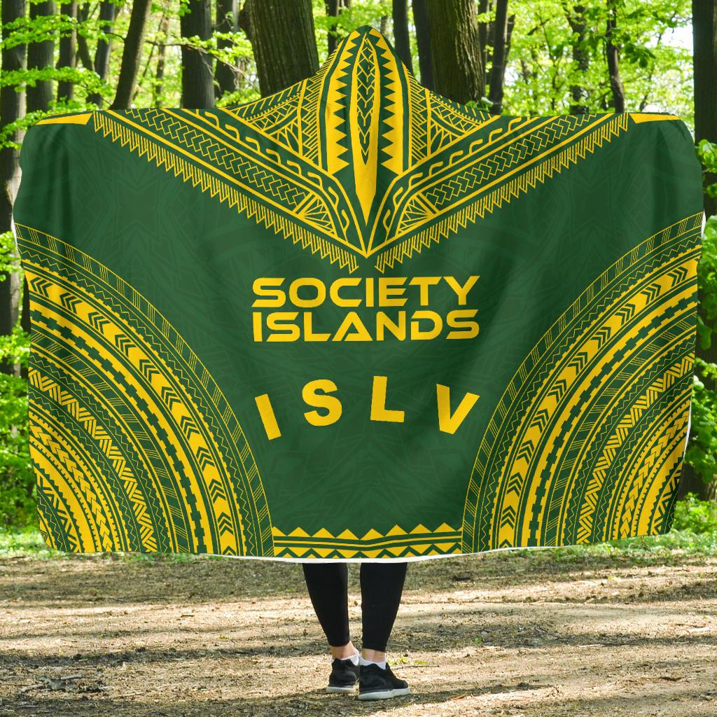 Society Islands Flag Polynesian Chief Hooded Blanket Hooded Blanket Green - Polynesian Pride