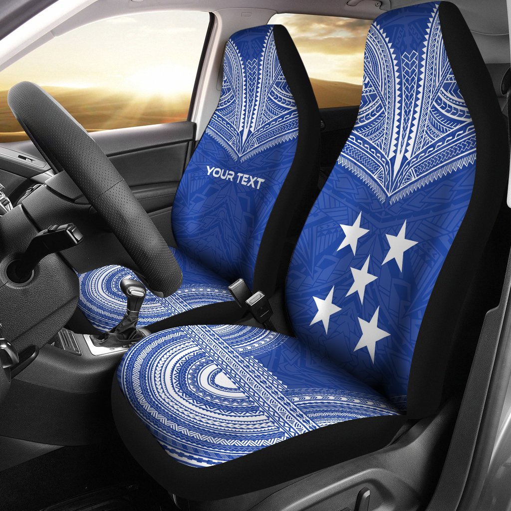 Gambier Islands Custom Personalised Car Seat Cover - Gambier Islands Flag Polynesian Chief Tattoo Blue Version Universal Fit Blue - Polynesian Pride