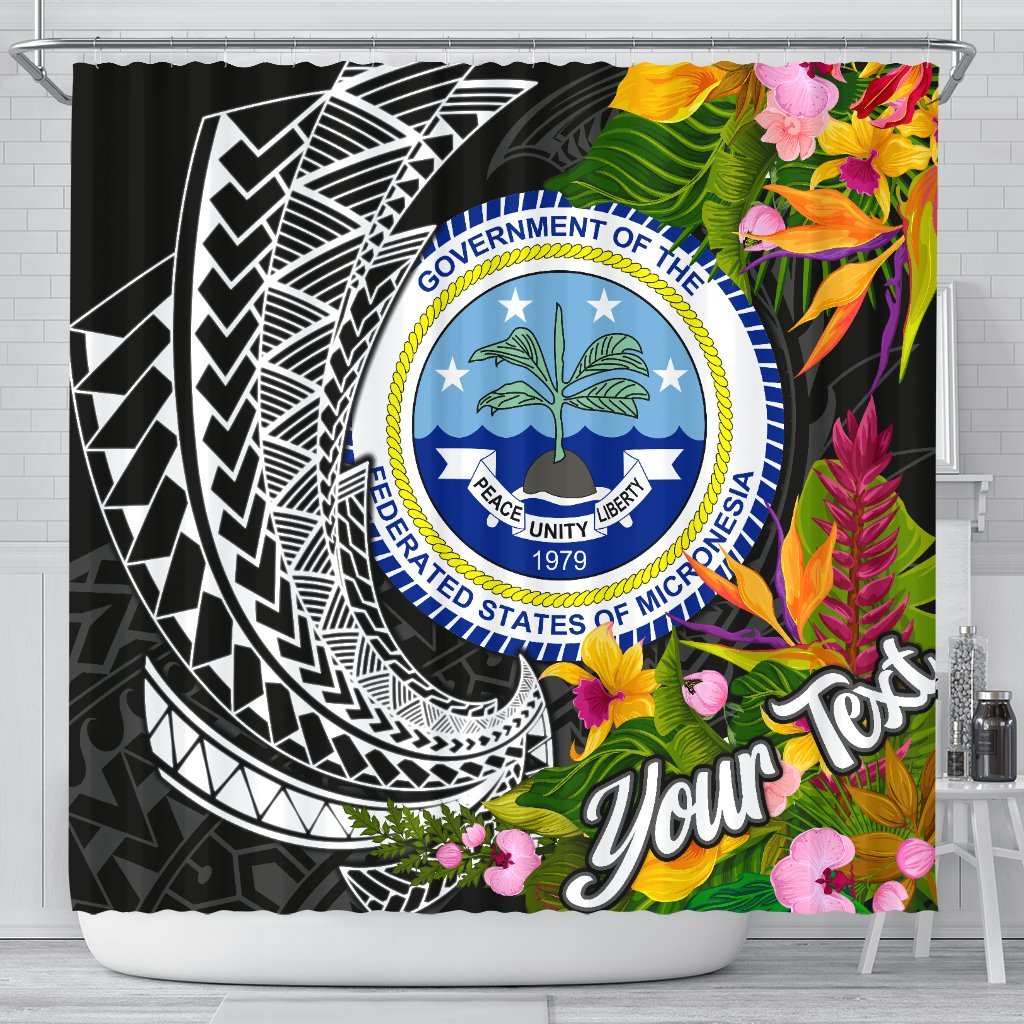 Federated States of Micronesia Shower Curtains - Custom Personalised Seal Spiral Polynesian Patterns 177 x 172 (cm) Black - Polynesian Pride