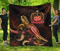 Samoa Polynesian Premium Quilt - Turtle With Blooming Hibiscus Gold - Polynesian Pride