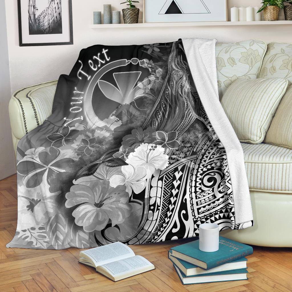 Polynesian Hawaii Custom Personalised Premium Blanket - Kanaka Maoli Humpback Whale with Tropical Flowers (White) White - Polynesian Pride