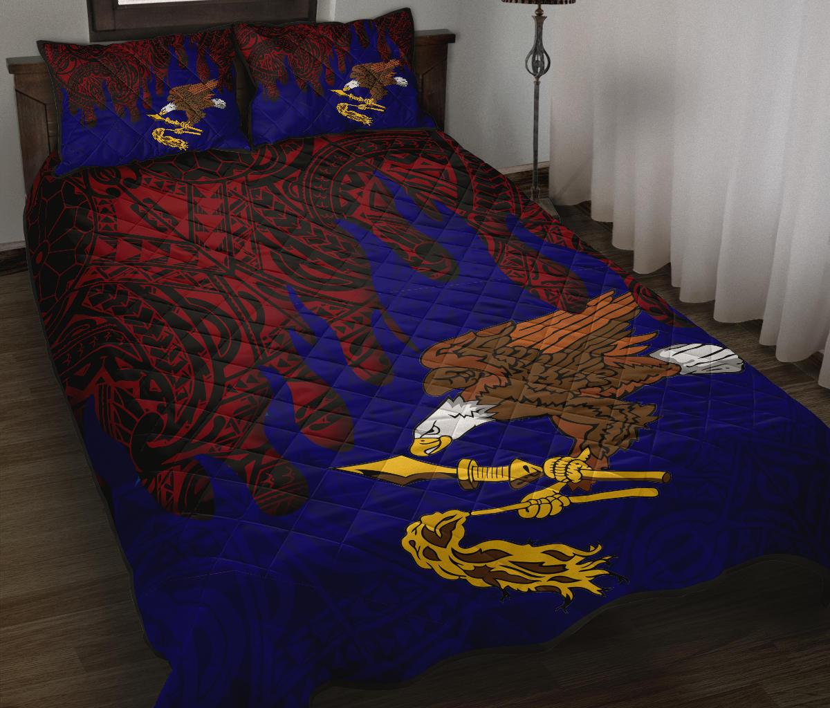 American Samoa Quilt Bed Set - American Samoa Flag Polynesian Tattoo Melting Style Art - Polynesian Pride