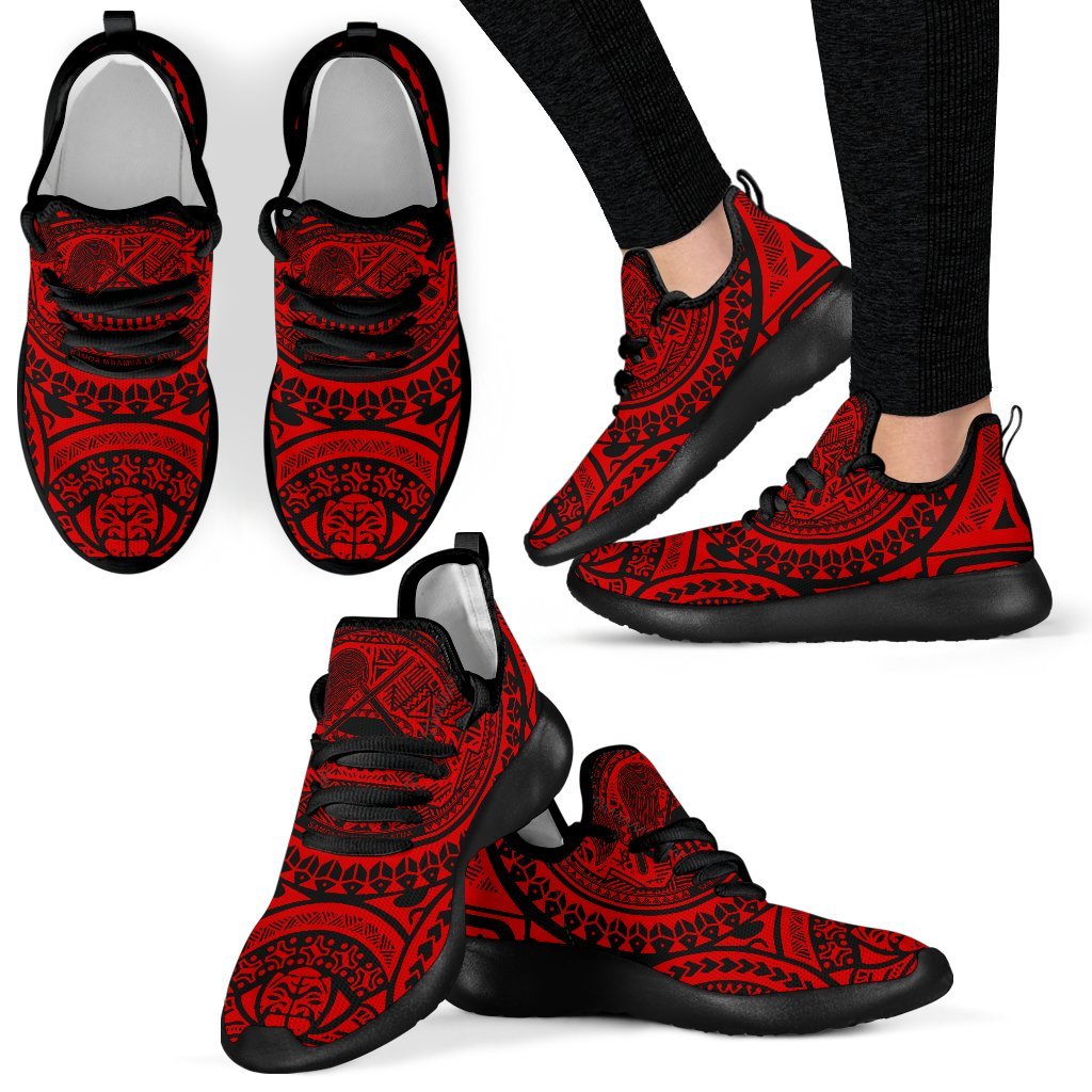 American Samoa Polynesian Tattoo Mesh Knit Sneakers Red Red - Polynesian Pride