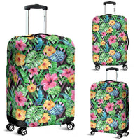Tropical Hibiscus Banana Leafs Luggage Cover White - Polynesian Pride