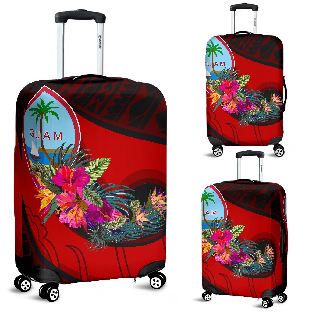 Guam Luggage Covers - Polynesian Hook And Hibiscus (Red) - Polynesian Pride