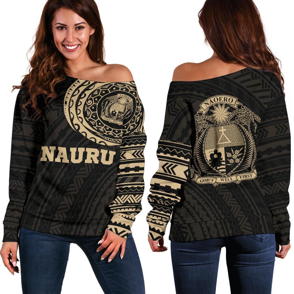 Nauru in My Heart Tattoo Style Off Shoulder Sweater A7 Black - Polynesian Pride