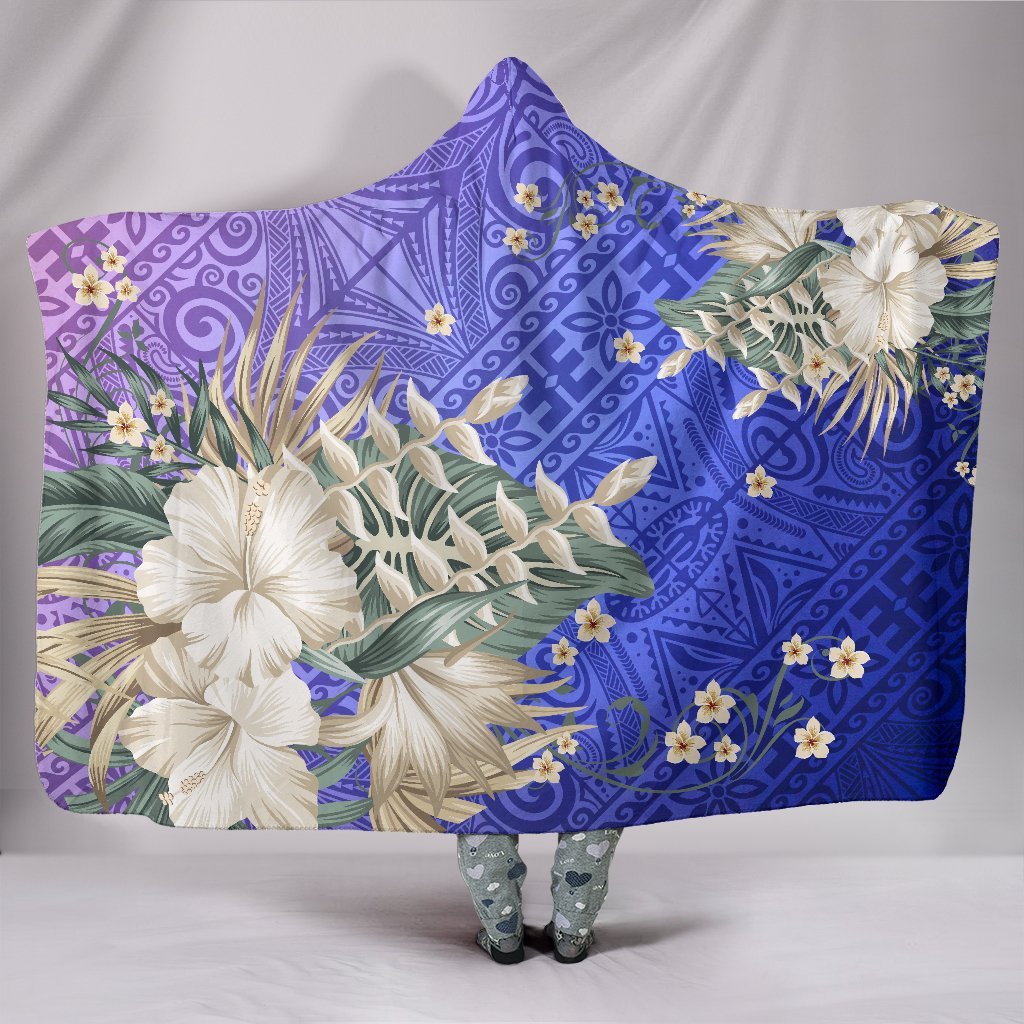 hawaiiHooded Blanket - Hawaii Hibiscus Polynesian Culture Revival Hooded Blanket Blue - Polynesian Pride