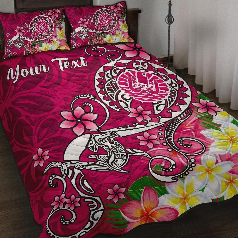 Tahiti Custom Personalised Quilt Bed Set - Turtle Plumeria (Pink) Art - Polynesian Pride