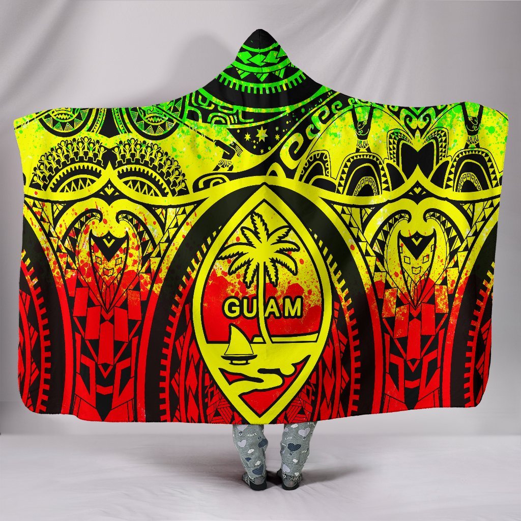 Polynesian Hooded Blankets - Guam Flag, Seal with Maui Moana Tattoo Hooded Blanket Reggae - Polynesian Pride