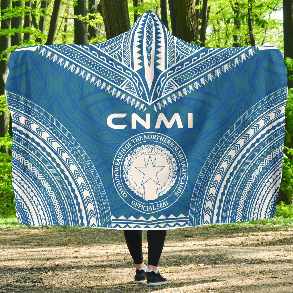 Northern Mariana Islands Flag Polynesian Chief Hooded Blanket Hooded Blanket Blue - Polynesian Pride