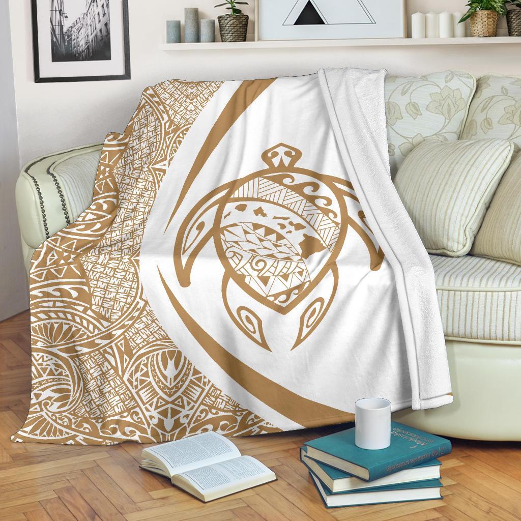 Hawaii Turtle Map Polynesian Premium Blanket - Circle Style White - Polynesian Pride