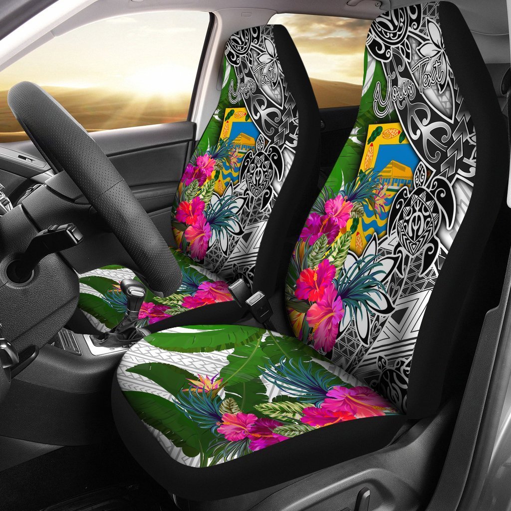 Tuvalu Custom Personalised Car Seat Covers White - Turtle Plumeria Banana Leaf Universal Fit White - Polynesian Pride