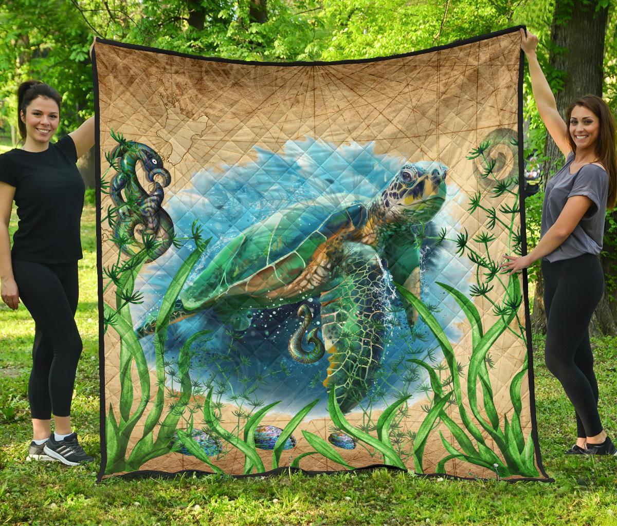 New Zealand Premium Quilt Turtle Manaia Maori Vintage Green - Polynesian Pride