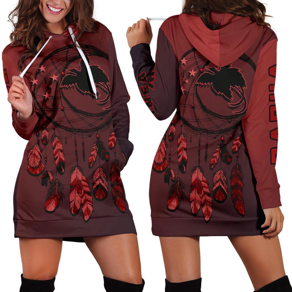 Papua New Guinea Hoodie Dress - Papua New Guinea Flag Dreamcatcher Red - Polynesian Pride