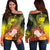 Samoa Women's Off Shoulder Sweater - Humpback Whale with Tropical Flowers (Yellow) Yellow - Polynesian Pride