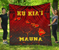Hawaii Quilt - Premium Quilt - Protect Mauna Kea Map Red - Polynesian Pride