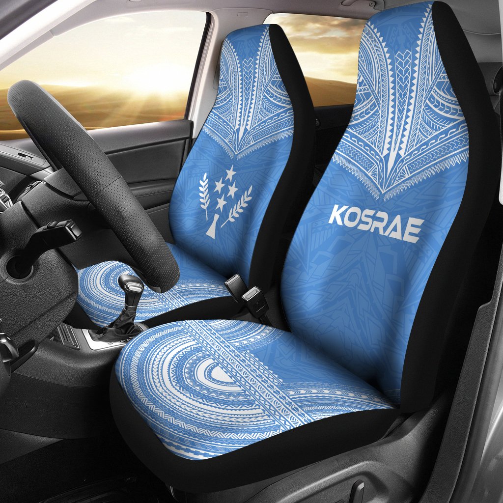 Kosrae Car Seat Cover - Kosrae Flag Polynesian Chief Tattoo Light Blue Version Universal Fit Blue - Polynesian Pride