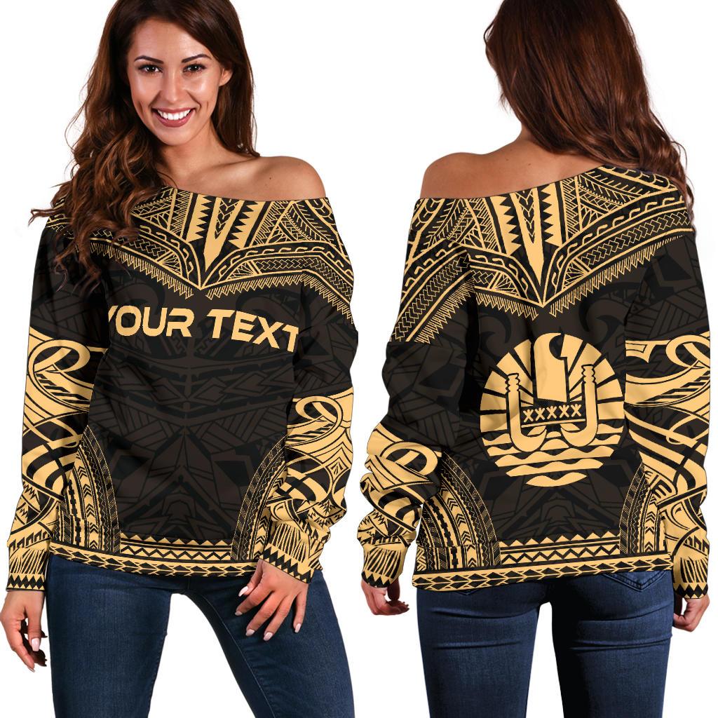 Tahiti Polynesian Chief Custom Personalised Women's Off Shoulder Sweater - Gold Version Gold - Polynesian Pride