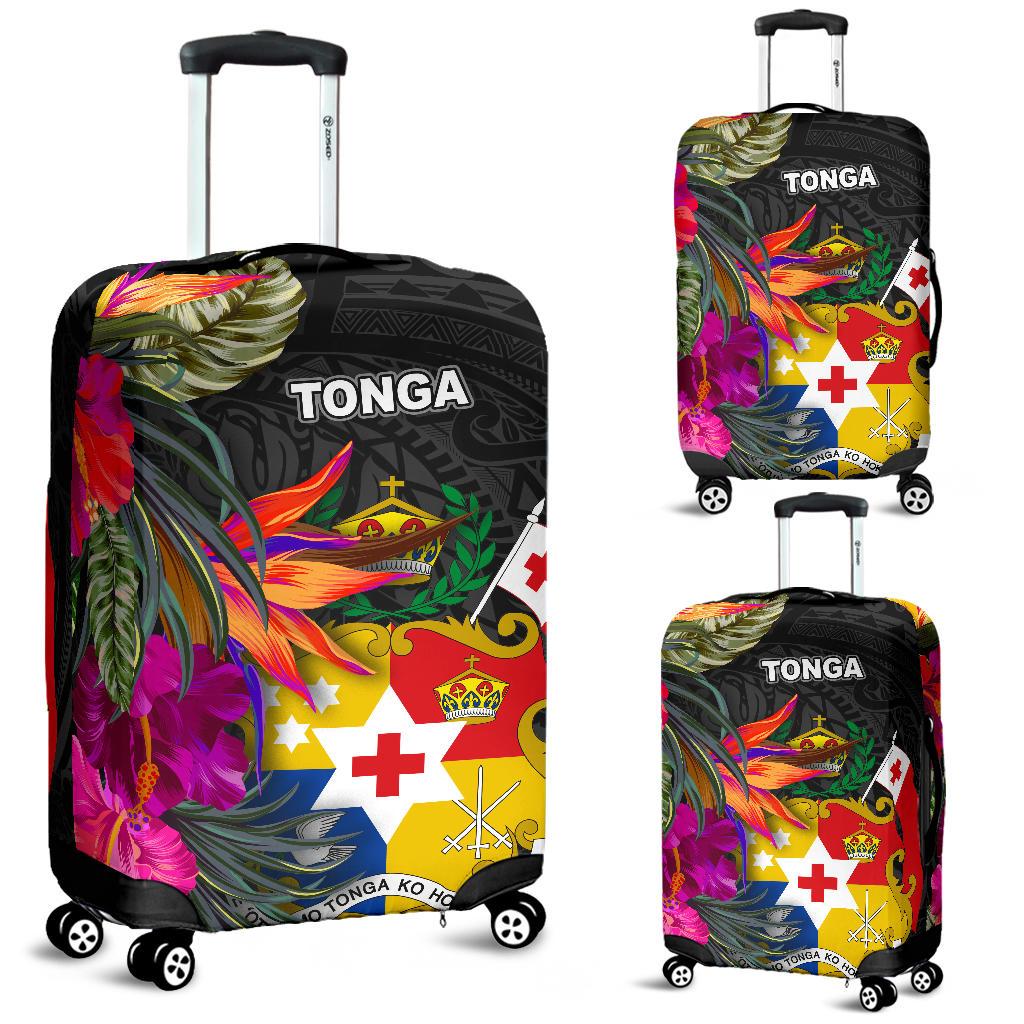 Tonga Luggage Covers - Polynesian Hibiscus Pattern Black - Polynesian Pride