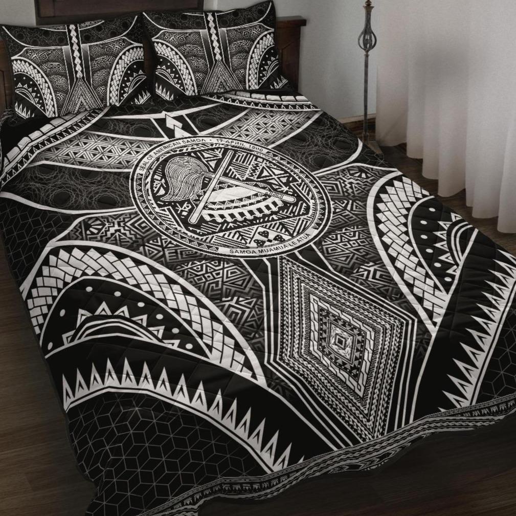 Polynesian Quilt Bed Sets - American Samoa Coat Of Arm With Poly Patterns Black - Polynesian Pride