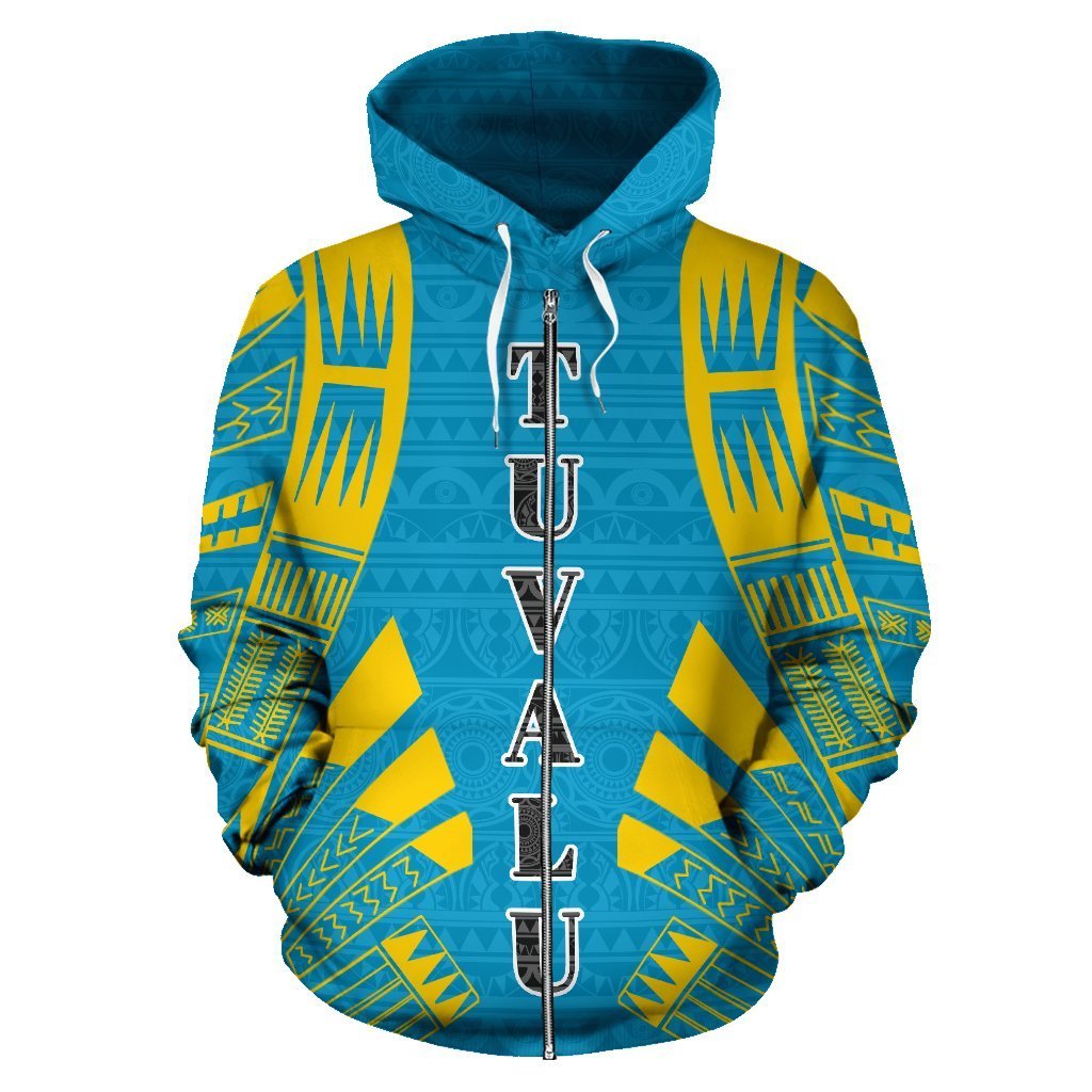 Tuvalu All Over Zip up Hoodie Polynesian Tattoo Style - Polynesian Pride