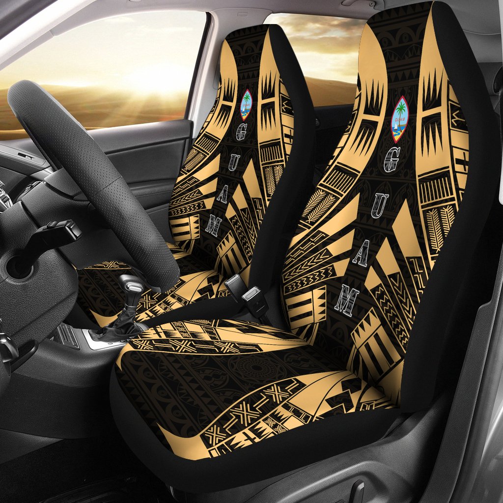 Guam Car Seat Covers - Polynesian Tattoo Gold Universal Fit Gold - Polynesian Pride