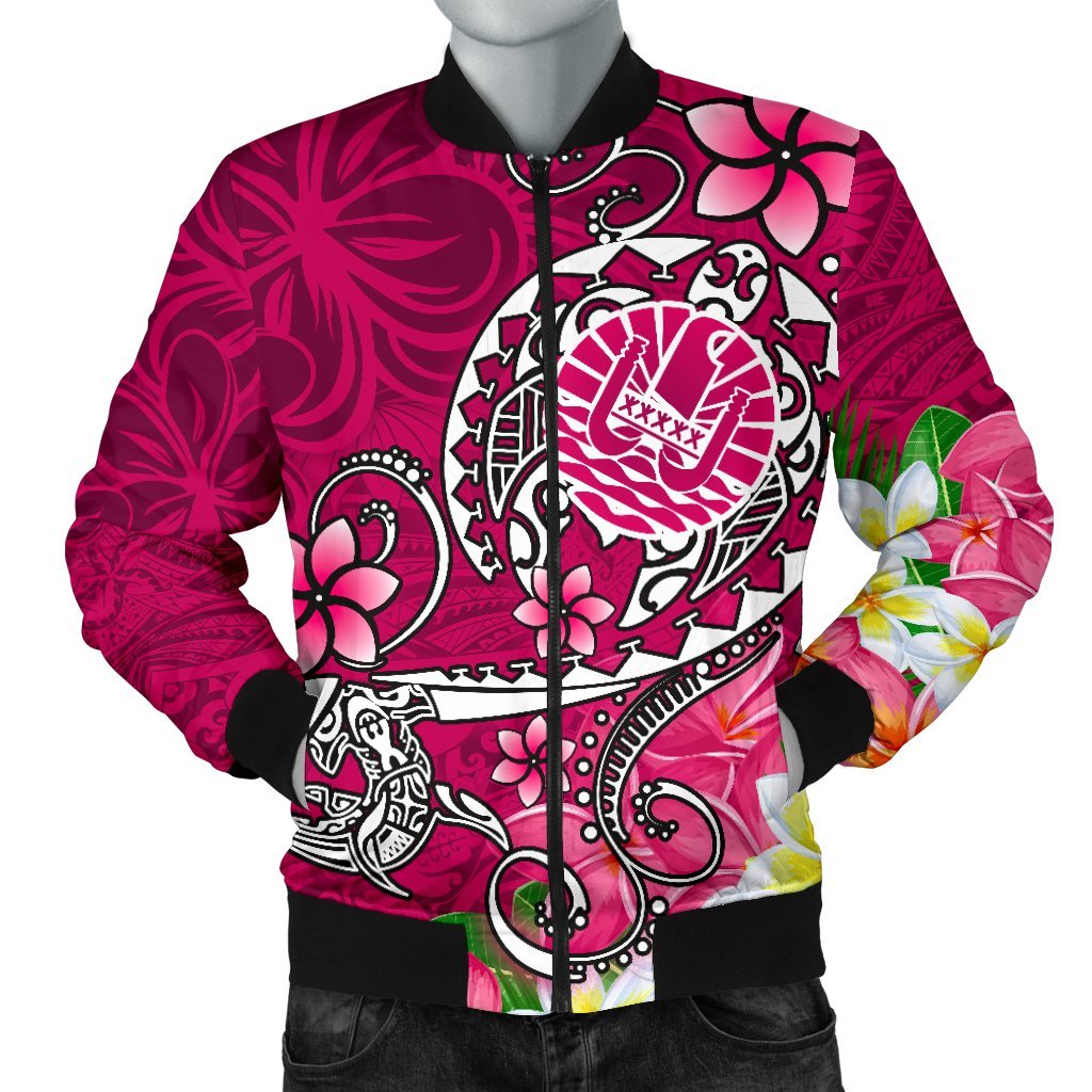 Tahiti Men's Bomber Jacket - Turtle Plumeria (Pink) Pink - Polynesian Pride