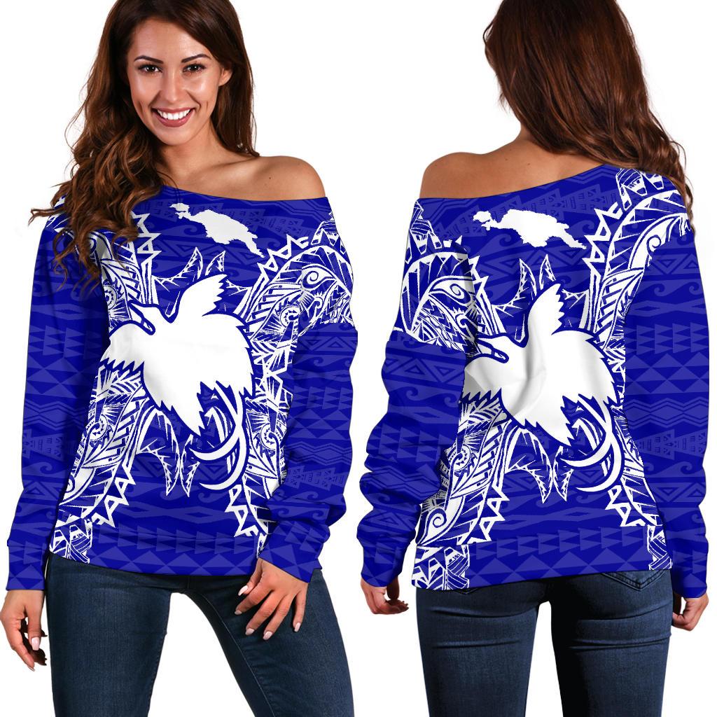 Papua New Guinea Polynesian Shoulder Sweater Map Blue Blue - Polynesian Pride