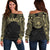 American Samoa Women's Off Shoulder Sweater - Tattoo Version Gold - Polynesian Pride