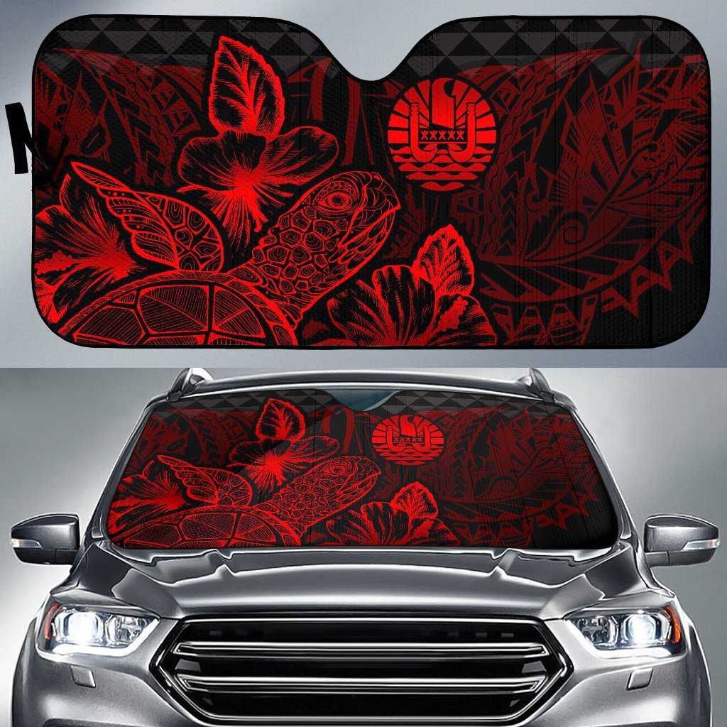 Tahiti Auto Sun Shades Turtle Hibiscus Red Auto Sun Shade Universal Fit Red - Polynesian Pride